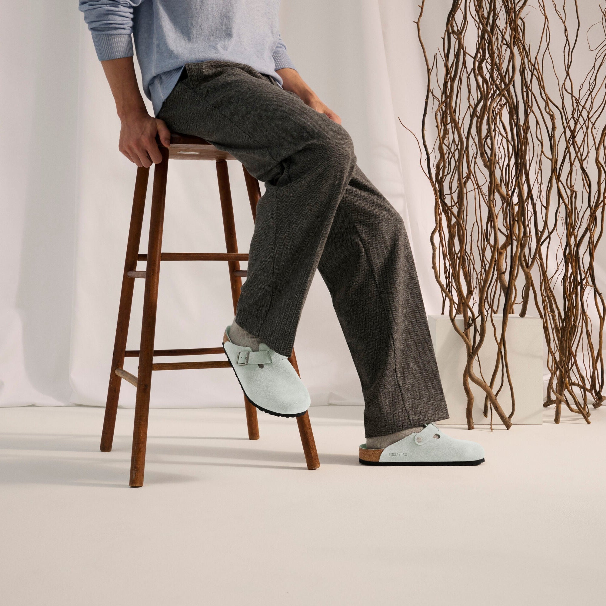 Birkenstock Boston Soft Footbed pure sage suede tonal